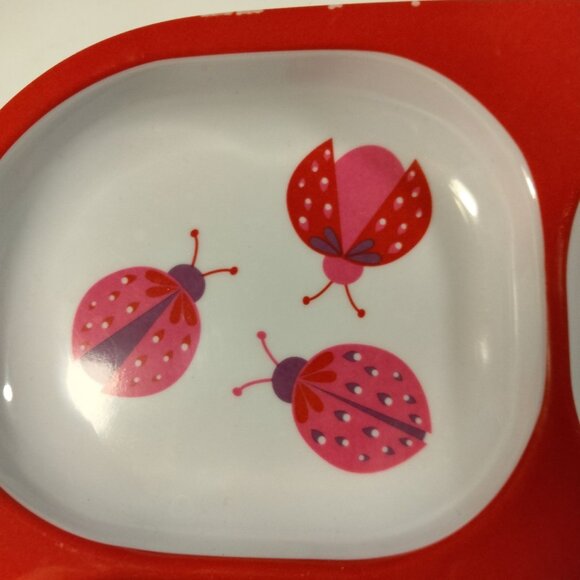 Cynthia Rowley Toddler Plate 4 section kids Pink falmingo Ladybug Melamine - Picture 4 of 7
